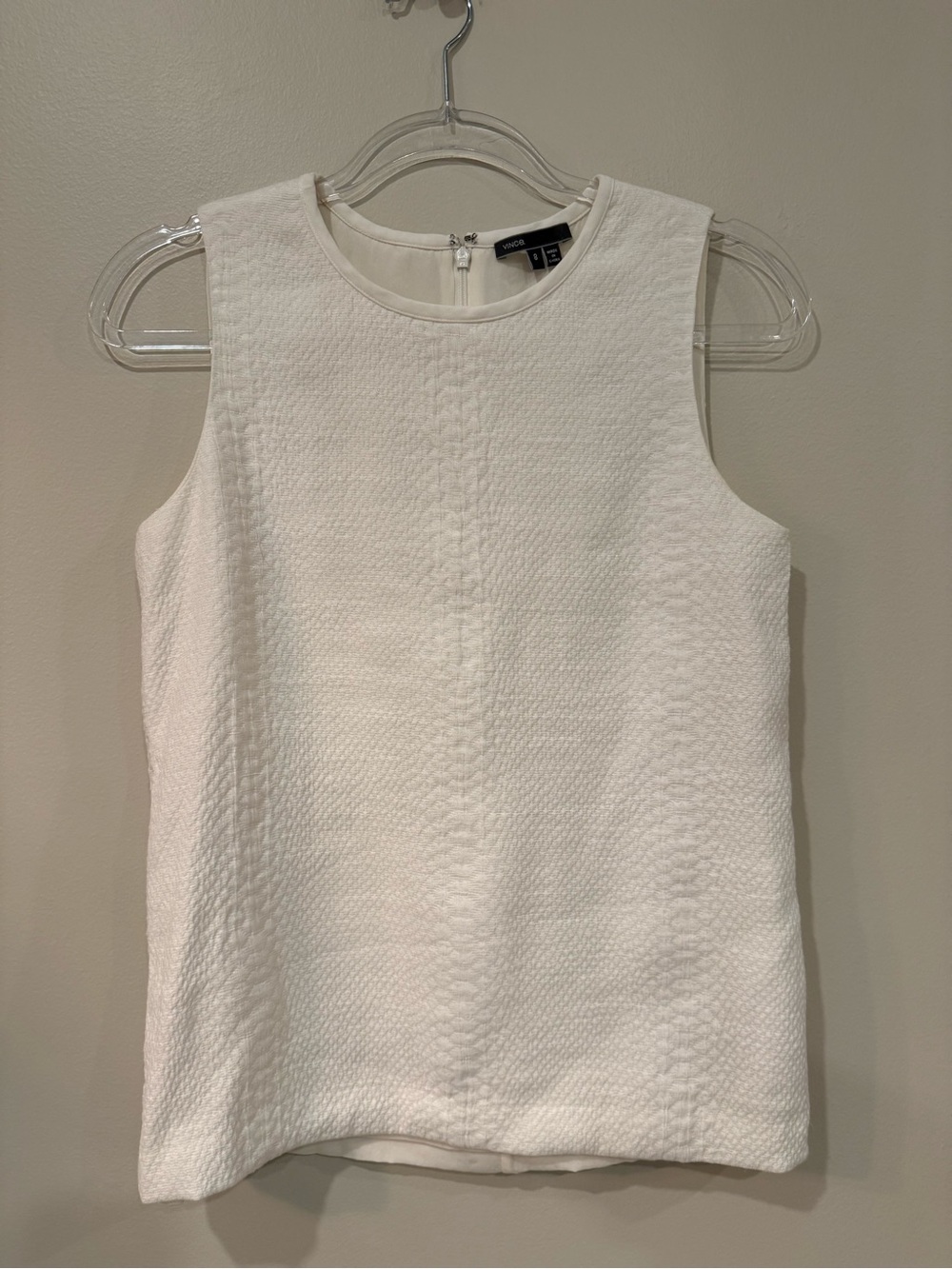 Vince Off-White Sleeveless Textured Jacquard Shell Blouse Top Size 8
